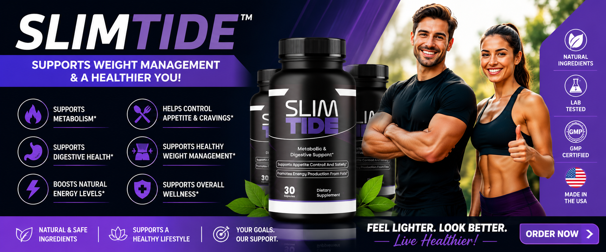 SlimTide reviews banner highlighting metabolism, digestion and energy support